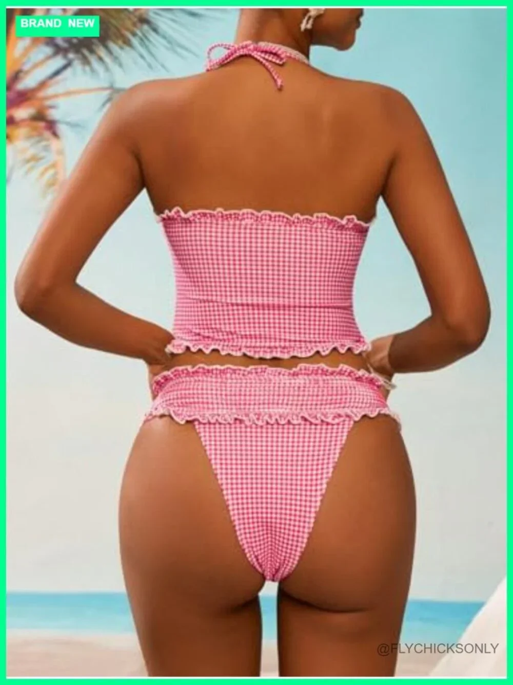 Bandeau Tankini Swimsuit Asymmetrical Slit Bowknot String High Cut Cheeky